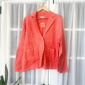 Isaac Mizrahi Live Pink Floral Jacquard Blazer Cardigan Sweater Size 1X